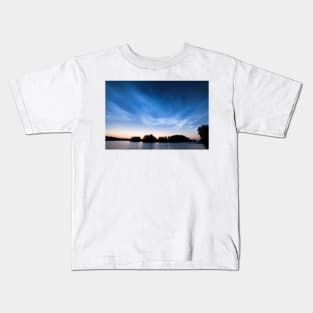 Night shining clouds over lake in Finland Kids T-Shirt